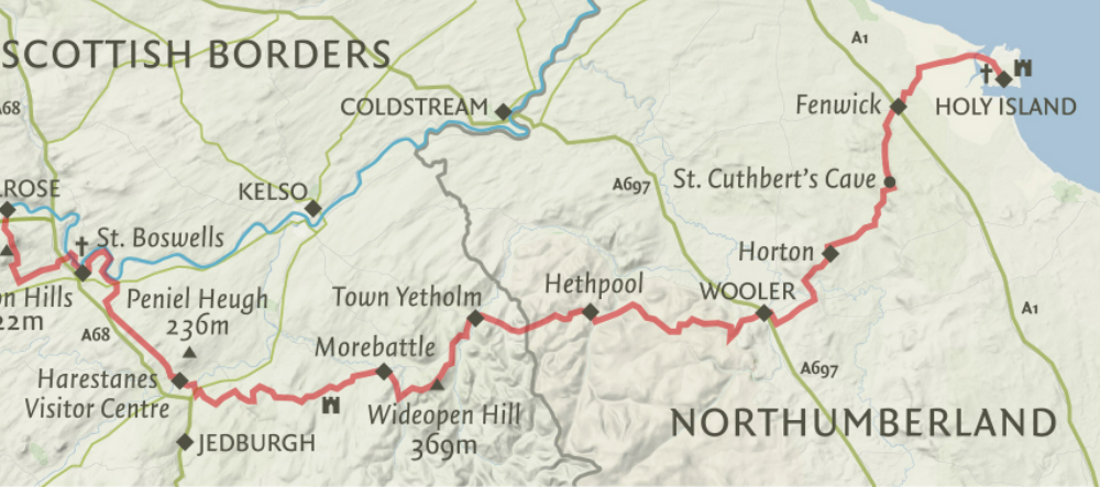 Map route of St Cuthbert's Way